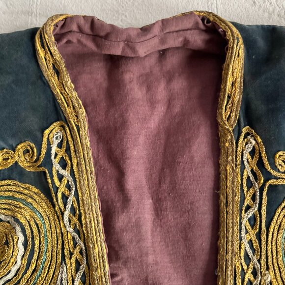 Antique Blue Velvet & Gold Braiding Ottoman Balkan Traditional Folk Jacket - Picture 8 of 12